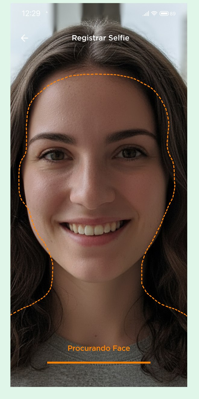 Tela de captura de selfie com reconhecimento facial no fluxo mobile
